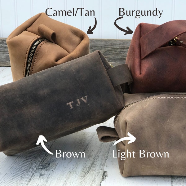 Mens lederen toilettas, monogram dopp kit, gepersonaliseerde bruidsjonkers cadeau tas, lederen Dopp kit voor mannen, mannen reistas echtgenoot cadeau