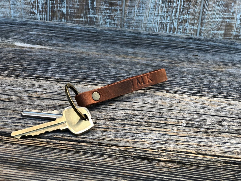 Personalized slim leather keychain, key fob, custom keychain, leather initial keychain, quick shipping anniversary gift Red