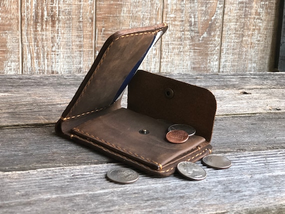 Mens Coin Purse - Leather - Snap Closure - Brown