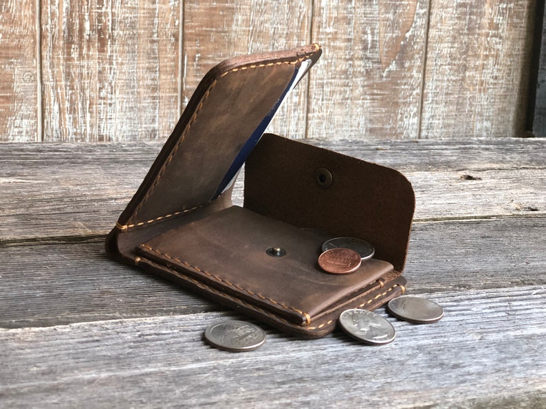 Mens Wallet with Coin Pocket. The Men’s coin wallet in the picture. Coin pocket with snap closure is inside on the right flap.