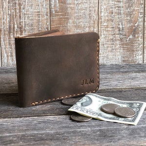 Mens Wallet with Coin Pocket, Mens coin wallet, Personalized Bifold Wallet, Monogram Mens wallet, Gift for him image 2