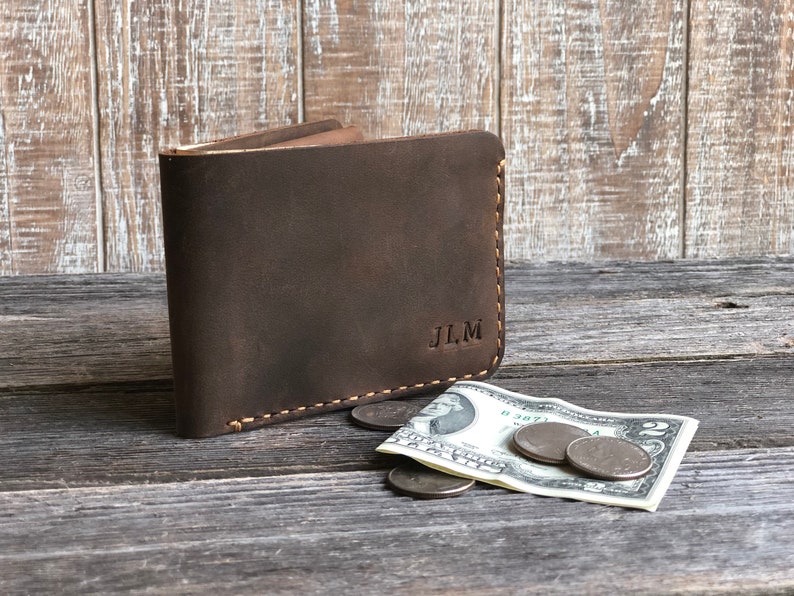 Mens Wallet with Coin Pocket, Mens coin wallet, Personalized Bifold Wallet, Monogram Mens wallet, Gift for him image 2