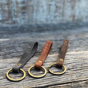 Personalized slim leather keychain, key fob, custom keychain, leather initial keychain, quick shipping anniversary gift image 1