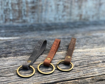 Personalized slim leather keychain, key fob, custom keychain, leather initial keychain, quick shipping anniversary gift