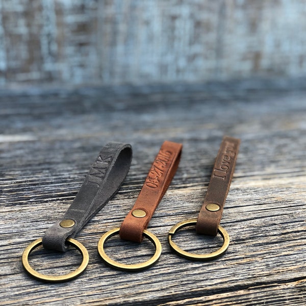 Personalized slim leather keychain, key fob, custom keychain, leather initial keychain, quick shipping anniversary gift, motorcycle keychain