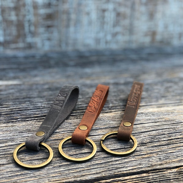 Personalized slim leather keychain, key fob, custom keychain, leather initial keychain, quick shipping anniversary gift