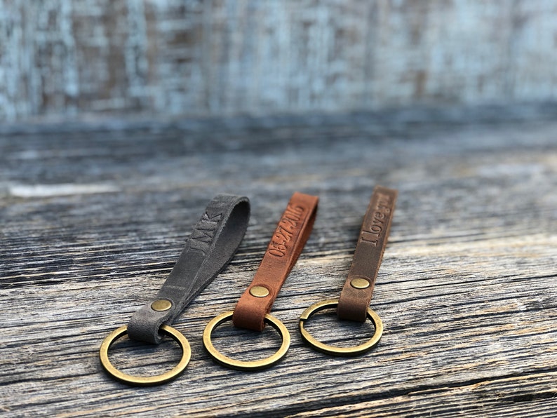 Personalized slim leather keychain, key fob, custom keychain, leather initial keychain, quick shipping anniversary gift image 1