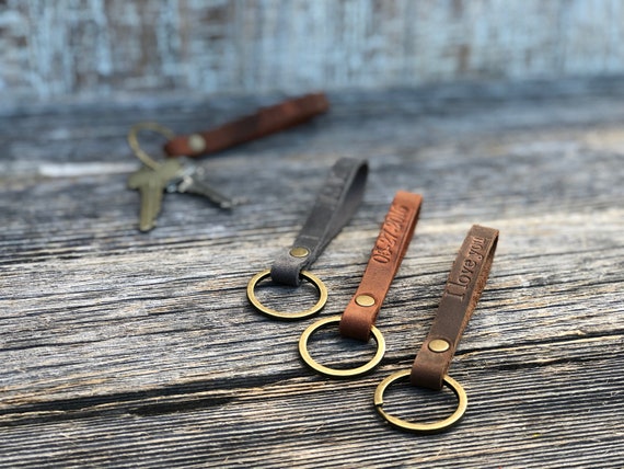 Personalized slim leather keychain key fob custom keychain leather initial keychain quick shipping anniversary gift