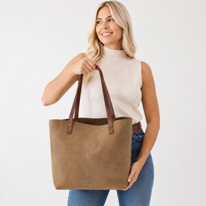 Personalized Distressed Leather Tote Bag – Women’s Leather Shoulder Bag, Laptop Tote with Pockets, Gift for Her image 4