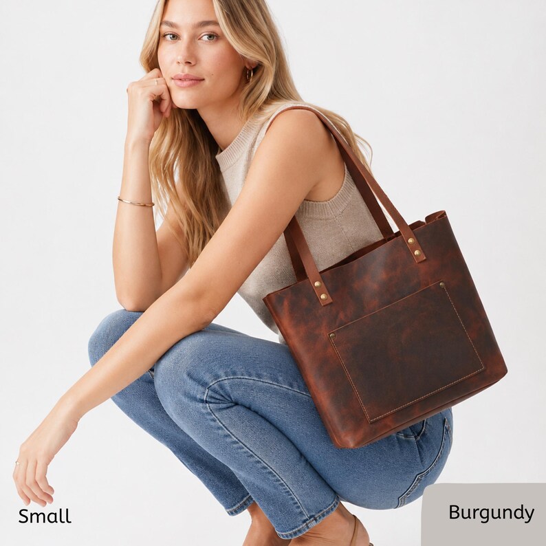 Personalized Distressed Leather Tote Bag – Women’s Leather Shoulder Bag, Laptop Tote with Pockets, Gift for Her image 8