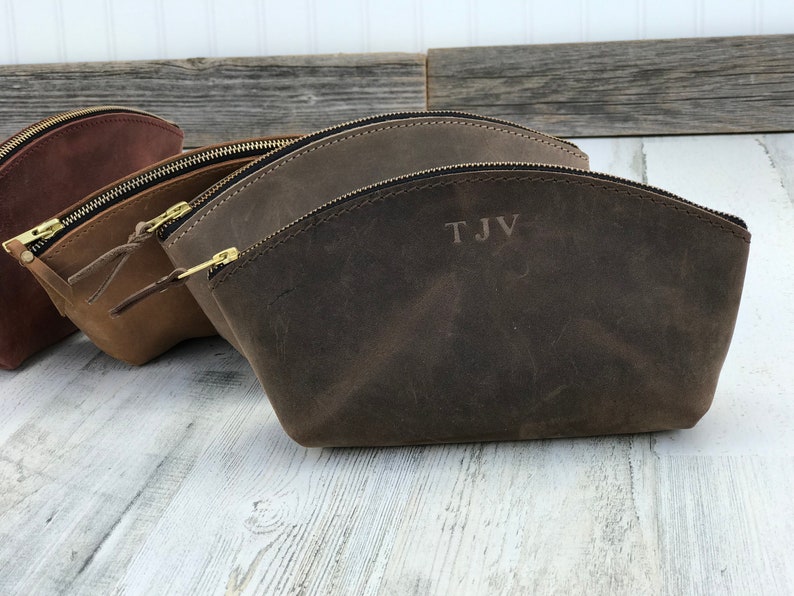 Leather Makeup Bag, Personalized Bridesmaid gift, Gift for Her, Leather Cosmetic Pouch, Cosmetics Bag, monogram toiletry bag image 7