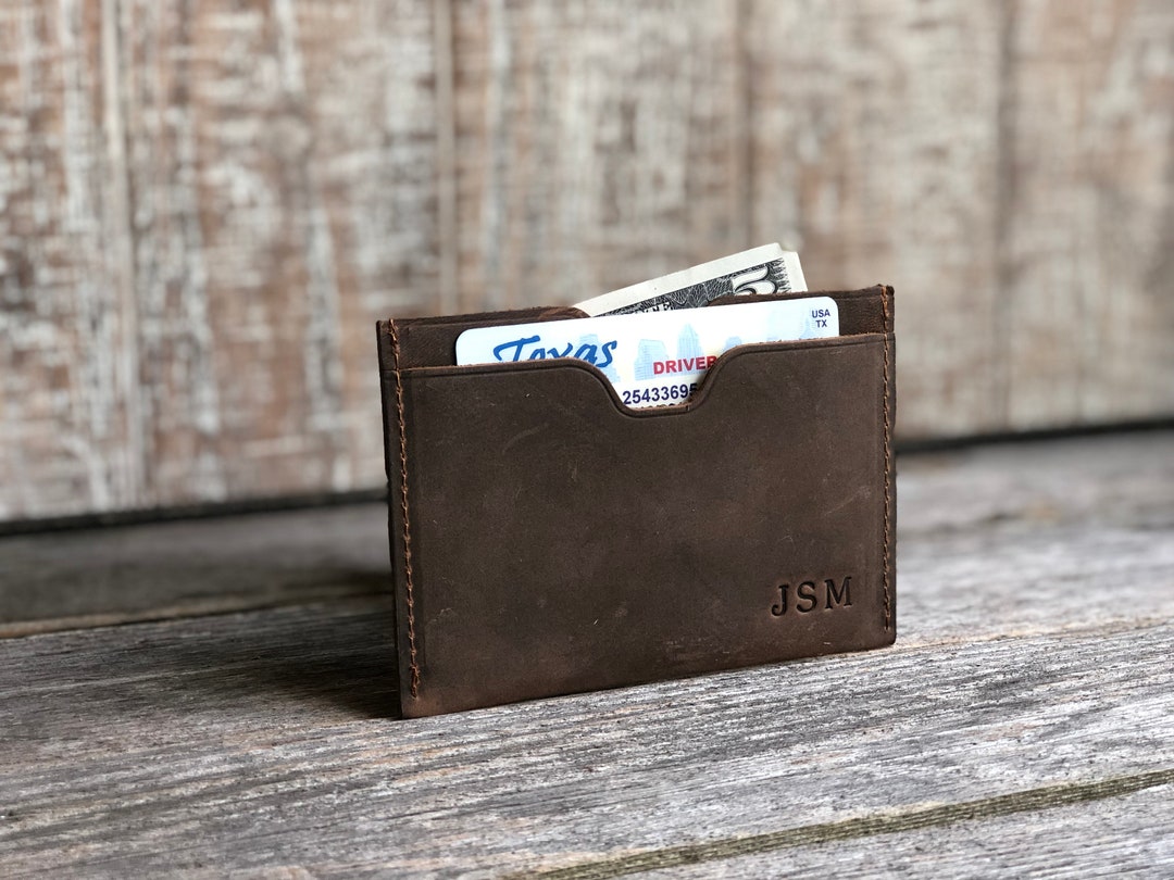 Personalized Leather Minimalist Credit Card Wallet-Groomsmen  Gift-Graduation Gift-Christmas Gift-Card Holder-Engraved Name-The Vincent