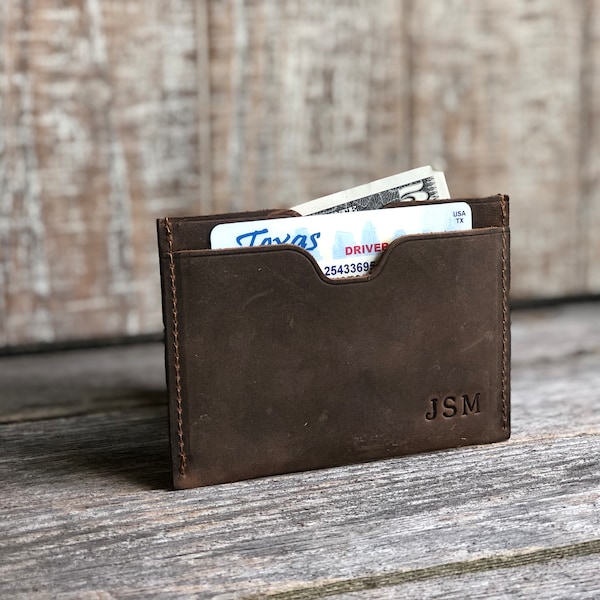 Slim Leather Card Holder, Personalized Wallet, Minimalist Front Pocket wallet, Handmade Small ID Card Wallet, Anniversary Gift For Him Men