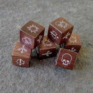 Block Dice, Black Walnut Hardwood D6 - Fantasy Football/Blood Bowl, 16mm/Standard size, Sharp Edge Custom D6
