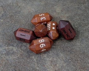 Barrel D8 Dice in Black Walnut Hardwood,  Eight Sided Die with Numbers/Pips/Roman Numerals, perfect for DnD/Tabletop/RPG/Board Games (Qty 2)