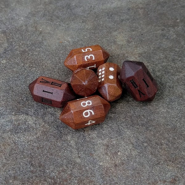 Barrel D8 Dice in Black Walnut Hardwood,  Eight Sided Die with Numbers/Pips/Roman Numerals, perfect for DnD/Tabletop/RPG/Board Games (Qty 2)