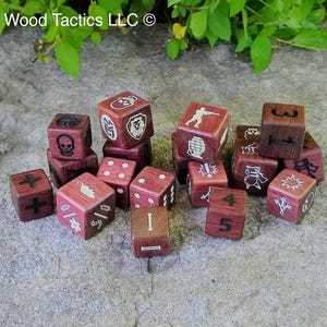 Purple Heart D6 Hardwood Dice 16mm-LIMITED RUN-Styles: Numbers/D3/Memoir 44/Coin Flip/Wingspan/HeroQuest/BlockDice and other Tabletop Games