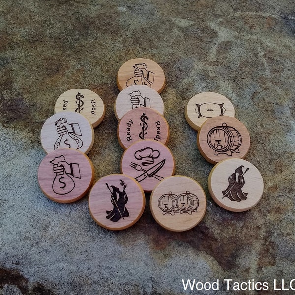 Blood Bowl Inducement Tokens - Bribe/Wizard/Keg/Apothecary/Chef/Spiked Ball - Made from select Hardwoods