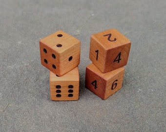Cherry Hardwood Dice D6, 16mm/Standard size Six Sided Die with Numbers/Pips/Fate/Roman Numerals/D3, perfect for DnD/Tabletop/RPG/Board Games