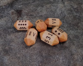 Barrel D8 Dice in Sugar Maple Hardwood,  Eight Sided Die with Numbers/Pips/Roman Numerals, perfect for DnD/Tabletop/RPG/Board Games (Qty 2)