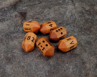 Barrel D8 Dice in Cherry Hardwood,  Eight Sided Die with Numbers/Pips/Roman Numerals, perfect for DnD/Tabletop/RPG/Board Games (Qty 2)