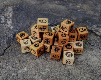 HeroQuest Hardwood Dice, 16mm in size and made from Cherry or Sugar Maple, Skull/Monster/Shield - Optional Revised and Original editions