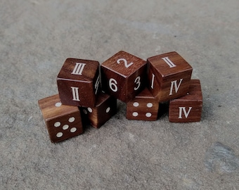 Black Walnut Hardwood Dice D6, 16mm/Standard size Six Sided Die with Numbers/Pips/Fate/Roman Numerals/D3, for DnD/Tabletop/RPG/Board Games