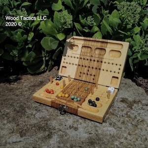 Folding Barricade Board Game made from North American Hardwood, with silver latches and hinges. Easy to store or Travel with!