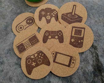 Porta-copos de cortiça em formato de controle de videogame, SNES/Nintendo/PlayStation/Xbox/Atari 2600/N64/Switch/Gameboy, presente para jogadores retrô.