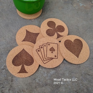 Playing Card Suit Cork Coasters , Card Suits/Hearts/Diamonds/Clubs/Spades, great gift for Card/Poker/Bridge game players