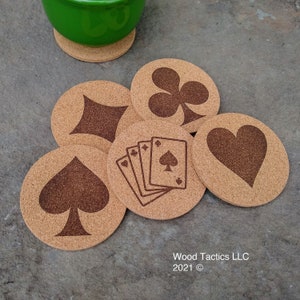 Playing Card Suit Cork Coasters , Card Suits/Hearts/Diamonds/Clubs/Spades, great gift for Card/Poker/Bridge game players