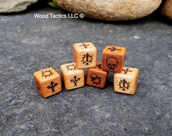 Block Dice, Cherry or Maple Hardwood D6 - Fantasy Football/Blood Bowl, 16mm/Standard size, Sharp Edge Custom D6