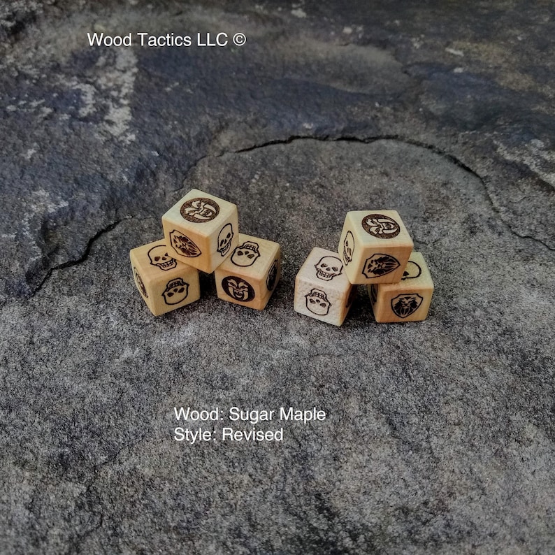Dados de madera dura Heroquest, tamaño 16 mm y fabricados en cerezo o arce azucarero, ediciones revisada y original, se venden en juegos de 2/4/6 imagen 2