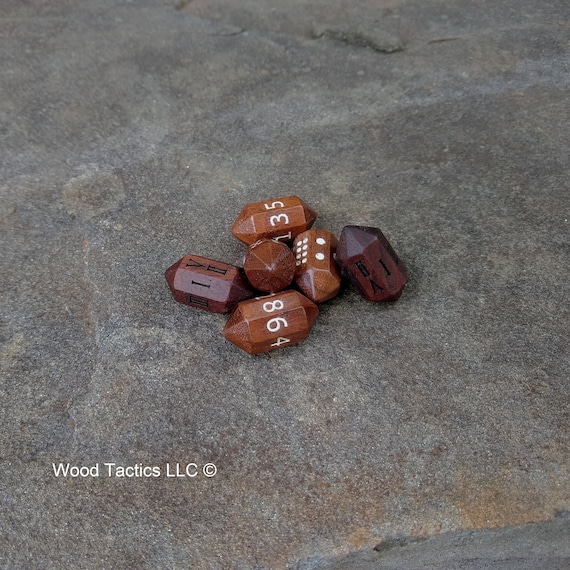 Barrel D8 Dice in Black Walnut Hardwood,  Eight Sided Die with Numbers/Pips/Roman Numerals, perfect for DnD/Tabletop/RPG/Board Games (Qty 2)