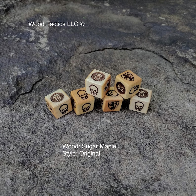 Dados de madera dura Heroquest, tamaño 16 mm y fabricados en cerezo o arce azucarero, ediciones revisada y original, se venden en juegos de 2/4/6 imagen 3