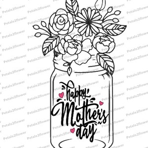 Feliz dia das mães, design floral em jarra de vidro svg/SVG, flores em jarra de vidro/buquê de flores em jarra de vidro/Feliz dia das mães svg