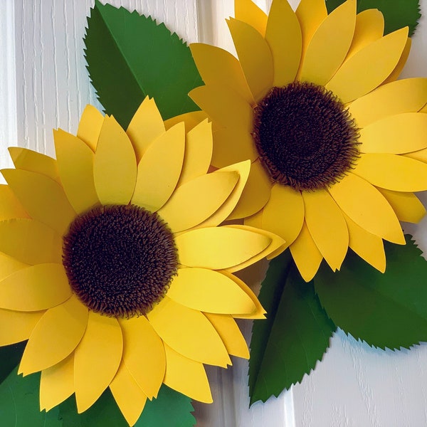 Sunflower Paper flower/3D Paper Sunflower SVG DXF template/paper sunflower cricut svg/Silhouette/Medium sunflower and leaves/Fall Sunflower