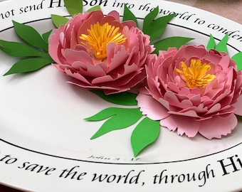 P2F Peony Paper flower/3D Paper Peony SVG DXF template/paper Peony cricut svg/Silhouette/Medium Peony leaves/Spring peony paper flower SVG