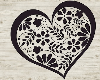 Floral heart svg/floral heart digital template/floral heart image/Valentines day floral heart clipart/filigree heart svg dxf png/heart svg