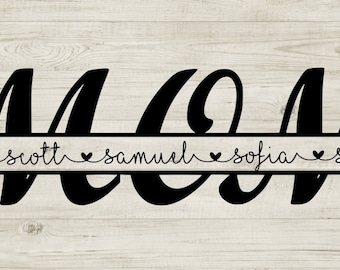 Maman signe svg/Mom personnalisé svg/Mothers day SVG/MOM signe Svg, Png, Eps, Dxf/MOM signe svg/Mom signent des noms d’enfants svg/Mom signent svg