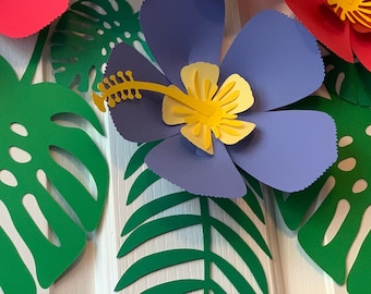 P2F Tropiska löv/Papperslöv för hibiskusblomma/Hawaii-tema bröllopsblommor svg/Tropiska löv SVG PNG Schweizisk ostblad svg