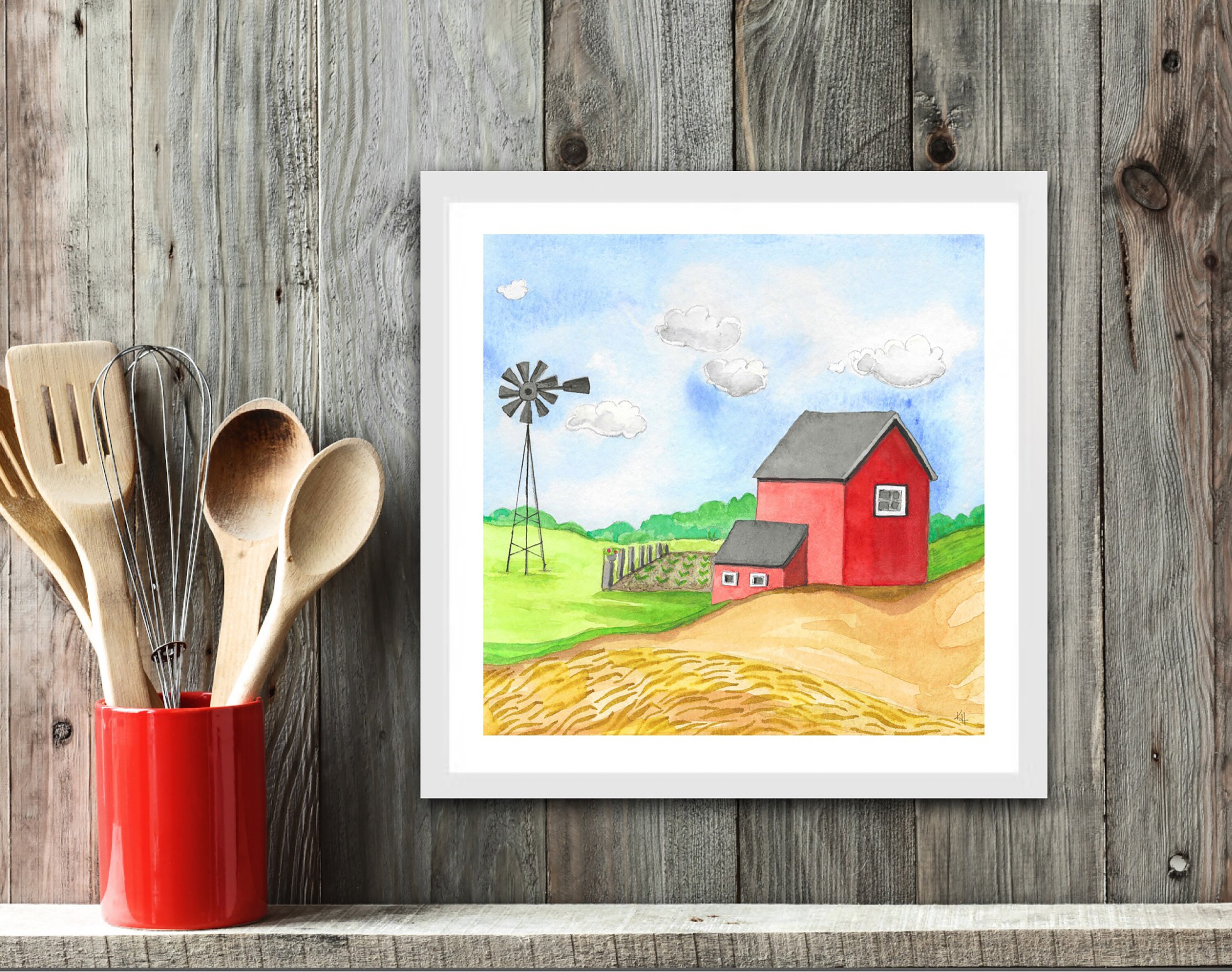 Bauernhaus Leinwandbild - Alte Scheune Mit Pferd Landschaft - 40x60 Cm Wanddekoration