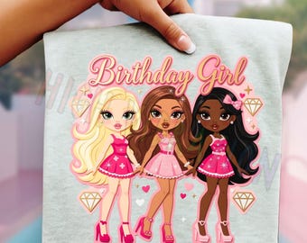 Birthday Girl PNG, Glam Doll Trio, Pink Squad Design, Girly Birthday Shirt (Digital Download)