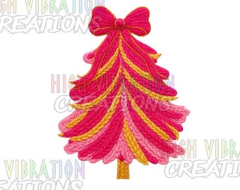 Árbol de Navidad de punto rosa y dorado PNG / Diseño navideño femenino (Descarga digital)