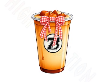 Seven Brew Coffee Cup with Pink Bow DTF Transfer Design (PNG)