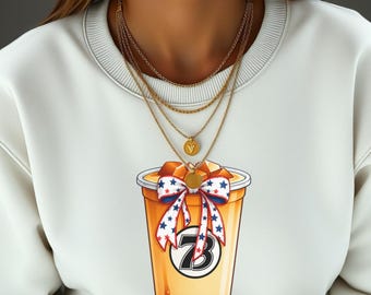 Patriotic Iced Coffee PNG, Coquette 4th July Drink, Red White Blue Bow (Digital Download)