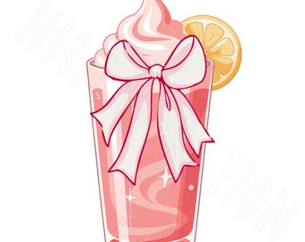 Limonada rosa PNG, cóctel con lazo, diseño de bebida de verano (descarga digital)