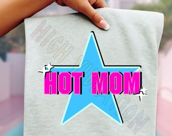 Hot Mom PNG | Retro Y2K Blue Star Sublimation Design (Digital Download)