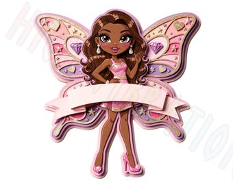 Hada negra PNG, alas rosas con purpurina, adorno para pastel de cumpleaños (descarga digital)