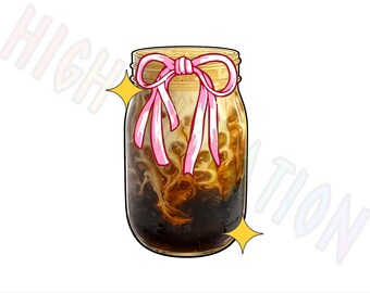 Café helado Coquette PNG / Diseño de sublimación de espresso batido en tarro Mason (descarga digital)